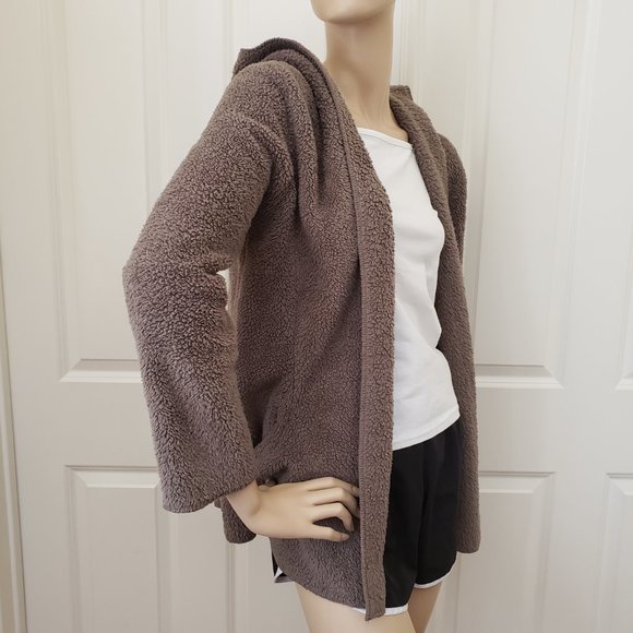 Faux Shearling Teddy Hoodie Jacket SZ S Taupe - Picture 6 of 8